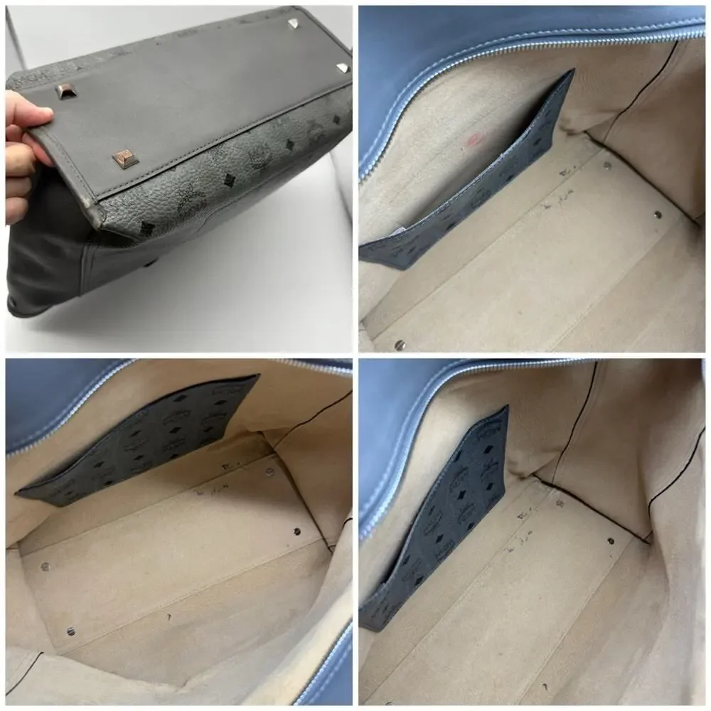 MCM Monogram Visetos Top Zip Shopper Tote Grey - Picture 8 of 16